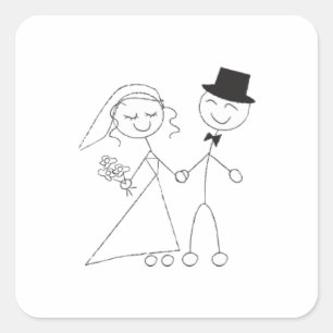 Stick Figuur Bride & Groom Vierkante Sticker