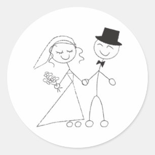 Stick Figuur Bride & Groom Wedding RSVP Uitnodigin Ronde Sticker