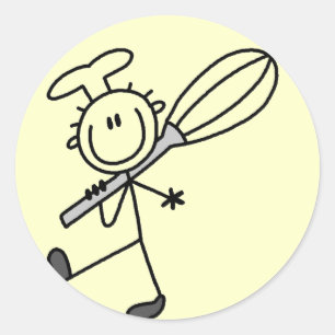 Stick Figuur Chef met Whisk Tshirts Ronde Sticker