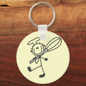 Stick Figuur Chef met Whisk Tshirts Sleutelhanger (Voorkant)
