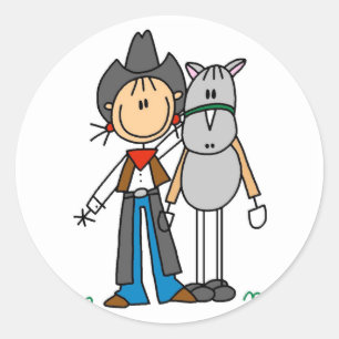 Stick Figuur Cowgirl met Horse Tshirts Ronde Sticker