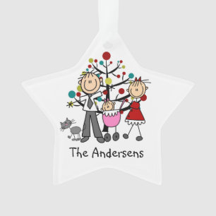 Stick Figuur Dad Baby Cat Acryllic Ornament