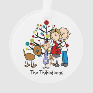 Stick Figuur Dad, mam, Girl, Dog Acrylic Ornament