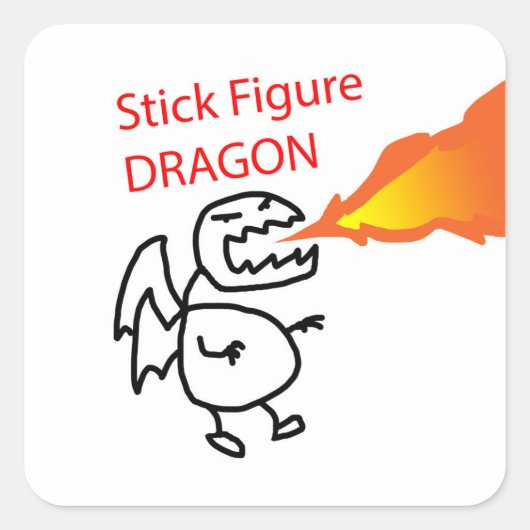 Stick figuur draak vierkante sticker (Voorkant)
