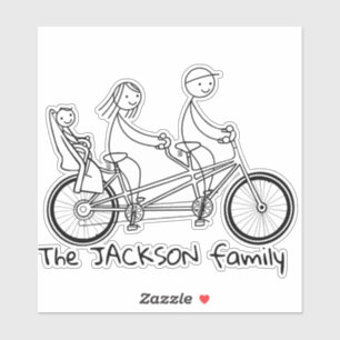 Stick figuur familie op tandem fiets met baby zete sticker