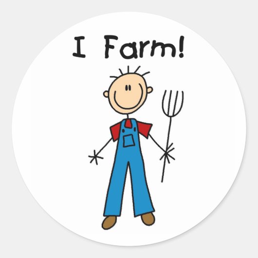 Stick Figuur Farmer Ronde Sticker (Voorkant)