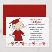 Stick Figuur Girl Afstuderen Invitation Kaart (Voorkant / Achterkant)