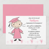 Stick Figuur Girl Afstuderen Invitation Kaart (Voorkant / Achterkant)