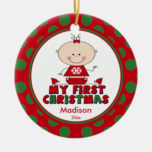 Stick figuur Girl Baby's eerste kerst Ornament (Voorkant)