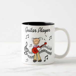 Stick Figuur Girl Guitar Player T-shirts en cadeau Tweekleurige Koffiemok