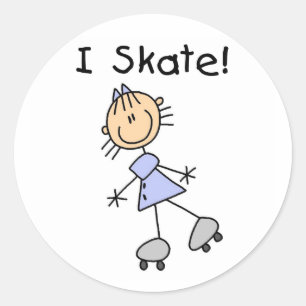 Stick Figuur Girl I Schaats Ronde Sticker
