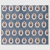 Stick Figuur Girl in Sneakers op Blue Denim Cadeaupapier (Vlak)