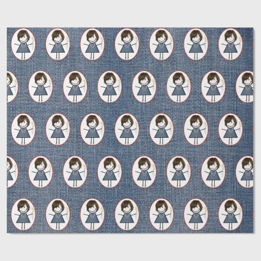 Stick Figuur Girl in Sneakers op Blue Denim Cadeaupapier (Vlak)