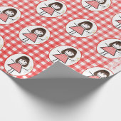Stick Figuur Girl in Sneakers op Gingham Cadeaupapier (Hoek)