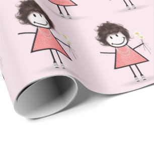 Stick Figuur Girl in Sneakers op roze Cadeaupapier