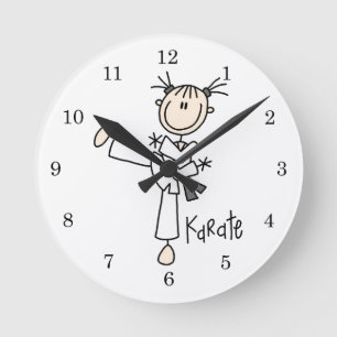 Stick Figuur Girl Karate T-shirts en cadeautjes Ronde Klok