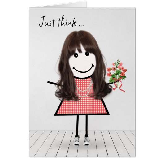 Stick Figuur Girl met Birthday Bouquet (Voorkant)