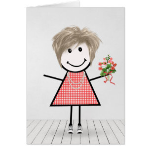 Stick Figuur Girl met Birthday Bouquet