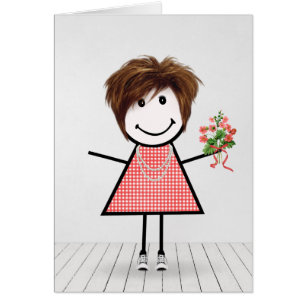 Stick Figuur Girl met Birthday Bouquet