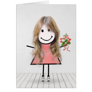 Stick Figuur Girl met Birthday Bouquet