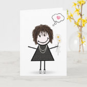 Stick Figuur Girl Thinking of You Kaart (Gele Bloem)