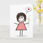 Stick Figuur Girl Thinking of You Kaart (Gele Bloem)