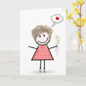 Stick Figuur Girl Thinking of You Kaart (Gele Bloem)