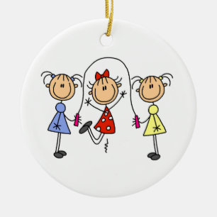 Stick Figuur GIrls Jumping Rope Keramisch Ornament