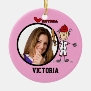 Stick Figuur Girls Softball Foto Ornament