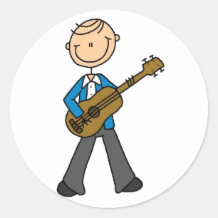 Stick Figuur Guitar Player Tshirts en cadeaus Ronde Sticker