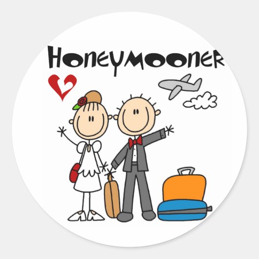 Stick Figuur Honeymooner T-shirts en geschenken Ronde Sticker (Voorkant)
