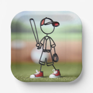 Stick figuur honkbalspeler met rode Sneakers Papieren Bordje
