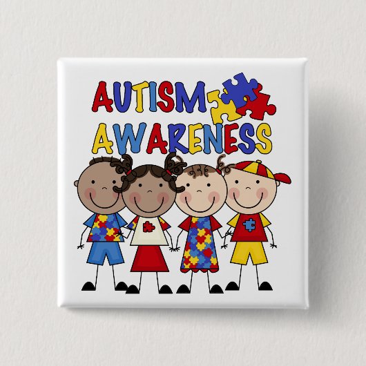 Stick Figuur Kinder Autism Bewustheid Vierkante Button 5,1 Cm (Voorkant)