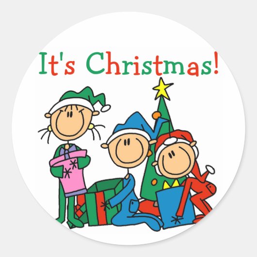 Stick Figuur Kinder Het zijn kersttshirts en cadea Ronde Sticker (Voorkant)