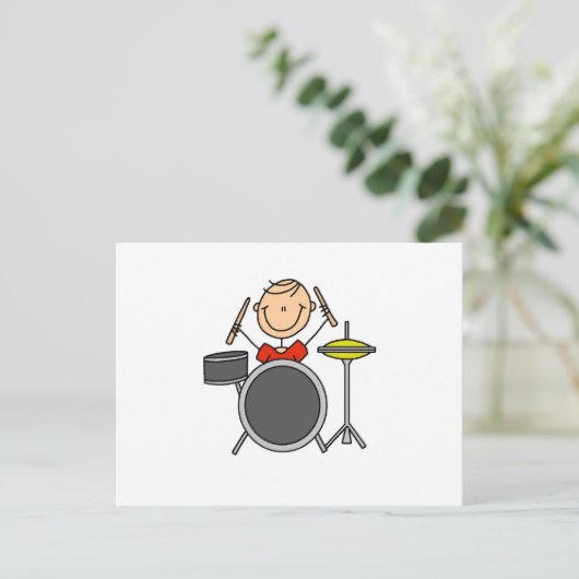 Stick Figuur Male Drummer T-shirts en cadeautjes Briefkaart (Staand voorkant)