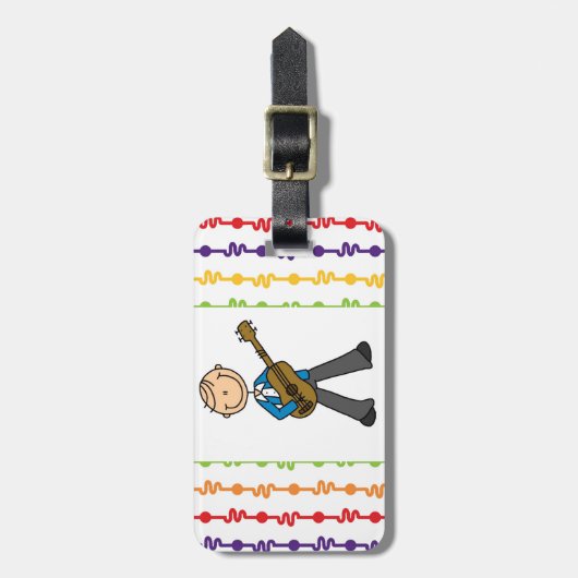 Stick Figuur mannelijke Guitar Player T-shirts en Bagagelabel (Voorkant verticaal)