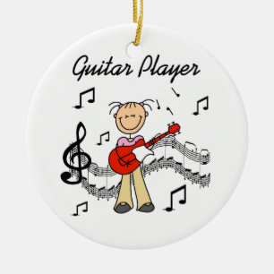 Stick Figuur Meisje Gitaarspeler T-shirts en gesch Keramisch Ornament