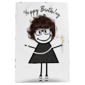 Stick Figuur meisje met Daisies Medium Cadeauzakje (Voorkant)