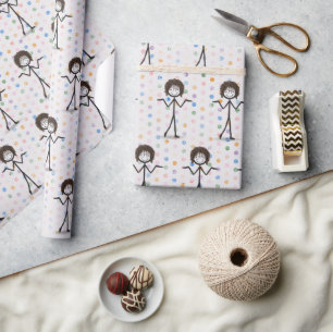 Stick figuur meisje met haar en bril cadeaupapier