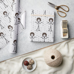 Stick figuur meisje met haar en bril cadeaupapier