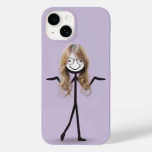 Stick figuur meisje met haar en bril Case-Mate iPhone 14 hoesje