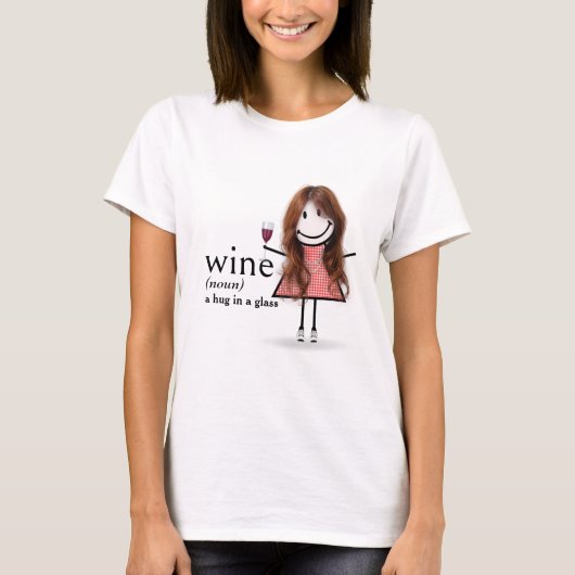 Stick figuur meisje met rode wijn glas t-shirt (Voorkant)