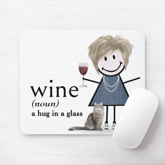 Stick figuur meisje met wijn en kat muismat (Met muis)