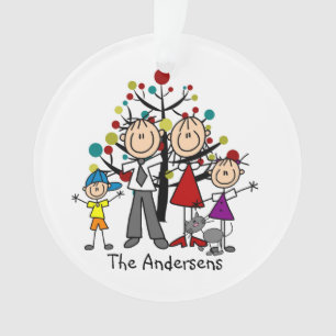 Stick Figuur Parents Boy Girl Cat Acrylic Ornament