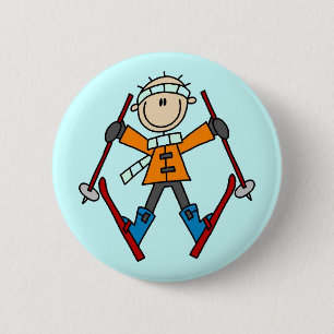 Stick Figuur Skier T-shirts en cadeautjes Ronde Button 5,7 Cm