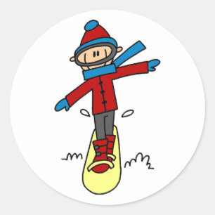 Stick figuur snowboarden ronde sticker