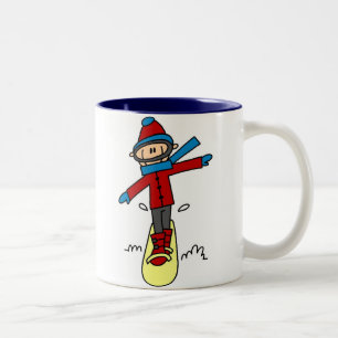 Stick Figuur Snowboarding Tweekleurige Koffiemok