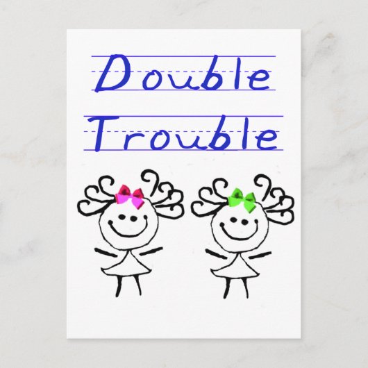 Stick Figuur Twin meisjes Briefkaart (Voorkant)