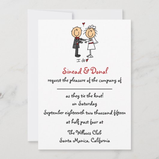 Stick Figuur Wedding Invitation Kaart (Voorkant)