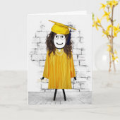Stick Girl Afstuderen met Diploma Kaart (Gele Bloem)